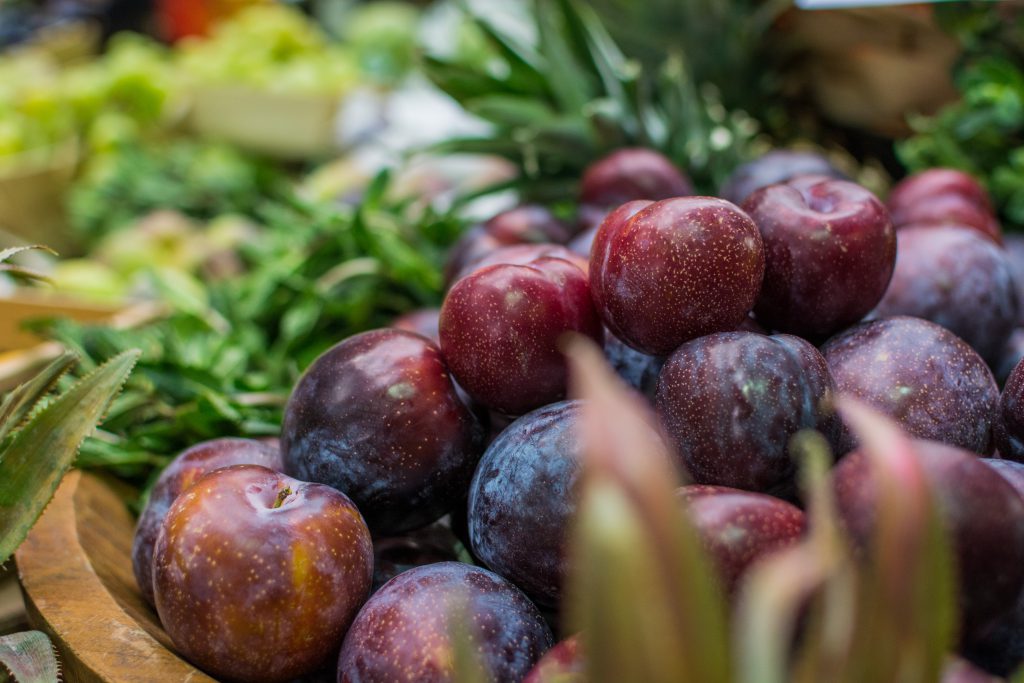 Fresh plums at farmers market